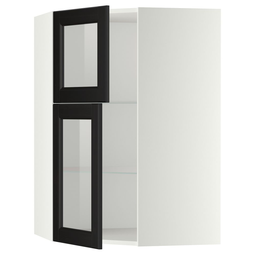 Угловой навесной шкаф + полки, 2 стеклянные дверцы МЕТОД, белый, Лаксарби черно-коричневый (68x100 см) - схема-чертеж с размерами