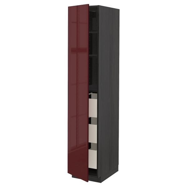Высокий шкаф с ящиками, черный Калларп/глянцевый темный красно-коричневый 40x60x200 см IKEA МЕТОД / МАКСИМЕРА 293.280.78 - схема-чертеж с размерами