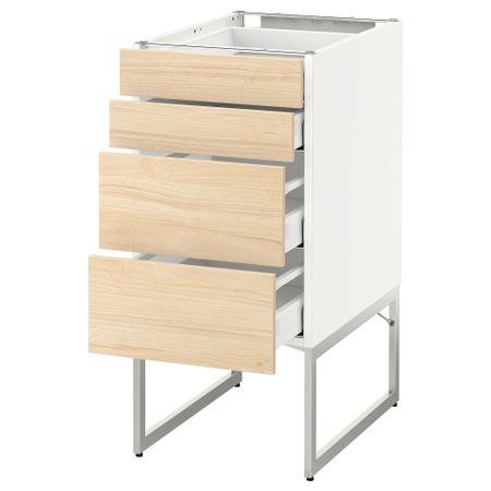 Напольный шкаф 4 фронтальных панели, 2 низких, 2 средних ящика МЕТОД / МАКСИМЕРА, белый, Аскерсунд под светлый ясень ясень