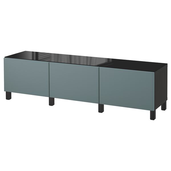 Комбинация для хранения с ящиками БЕСТО, черно-коричневый, Вальвикен серо-бирюзовый (180x40x48 см) - фото 1