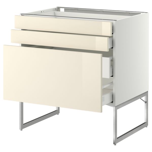 Напольный шкаф 3 фронтальных панели, 2 нижних, 2 средних ящика МЕТОД / МАКСИМЕРА, белый, Рингульт кремовый - схема-чертеж с размерами