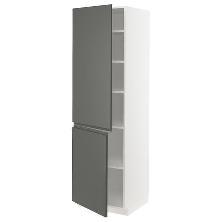 Высокий шкаф с полками, 2 дверцы, белый/Воксторп темно-серый 60x60x200 см IKEA METOD МЕТОД 293.103.56