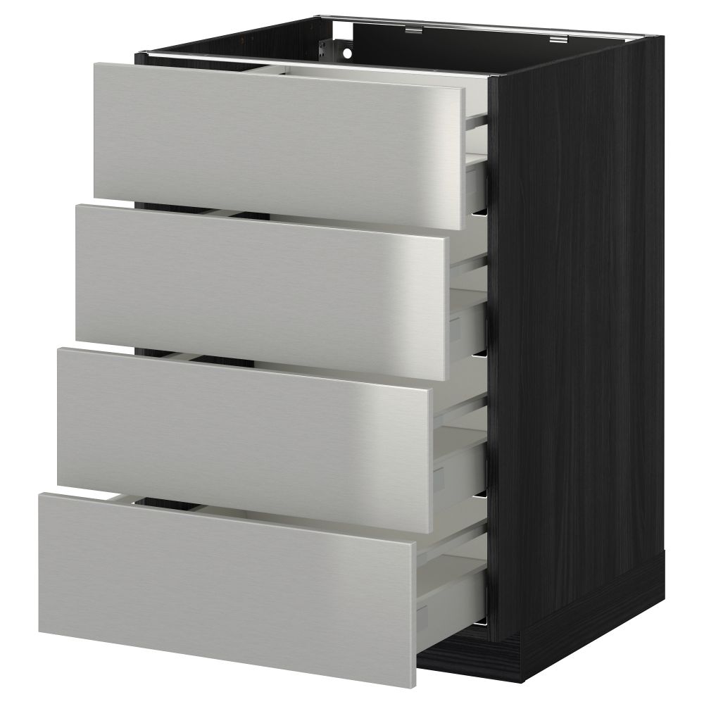 Напольный шкаф 4 фронтальных панели, 4 ящика МЕТОД / МАКСИМЕРА, черный, Гревста нержавеющ сталь - схема-чертеж с размерами