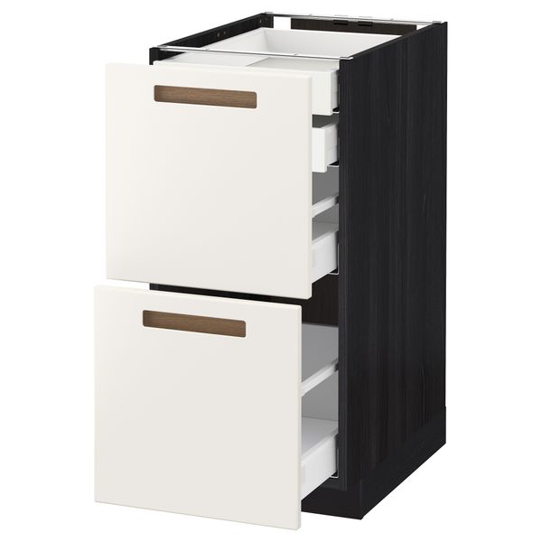 Напольный шкаф 2 фронтальные панели, 2 нижних, 1 средний, 1 высокий ящик МЕТОД / МАКСИМЕРА, черный, Мэрста белый - схема-чертеж с размерами