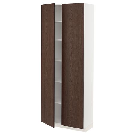 Высокий шкаф с полками, белый/Синарп коричневый 80x37x200 см IKEA METOD МЕТОД 094.457.52