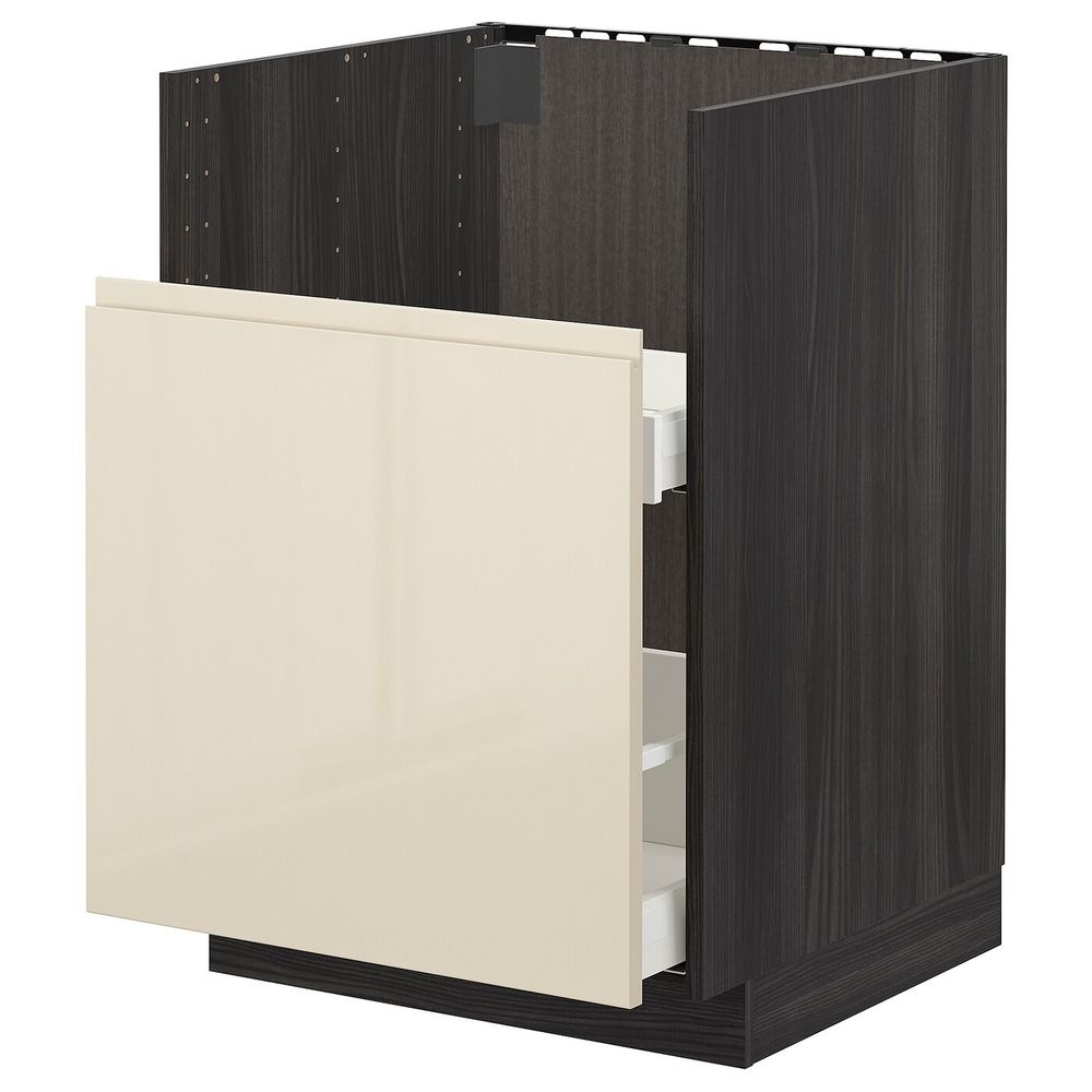 Шкаф под мойку БРЕДШЁН/1фасад/2ящика, черный, Воксторп глянцевый светло-бежевый 60x60 см IKEA МЕТОД 892.997.56 - схема-чертеж с размерами