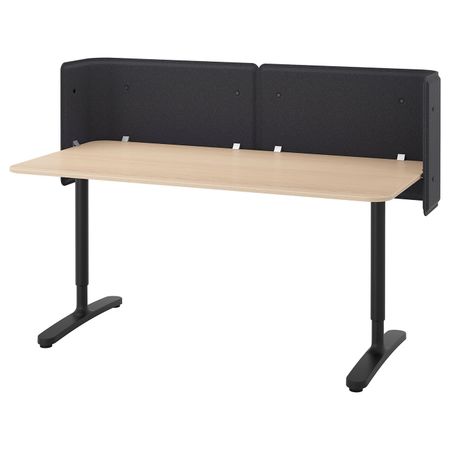 Стол для приемной, дубовый шпон, беленый, черный 160x80 55 см IKEA БЕКАНТ 792.879.71