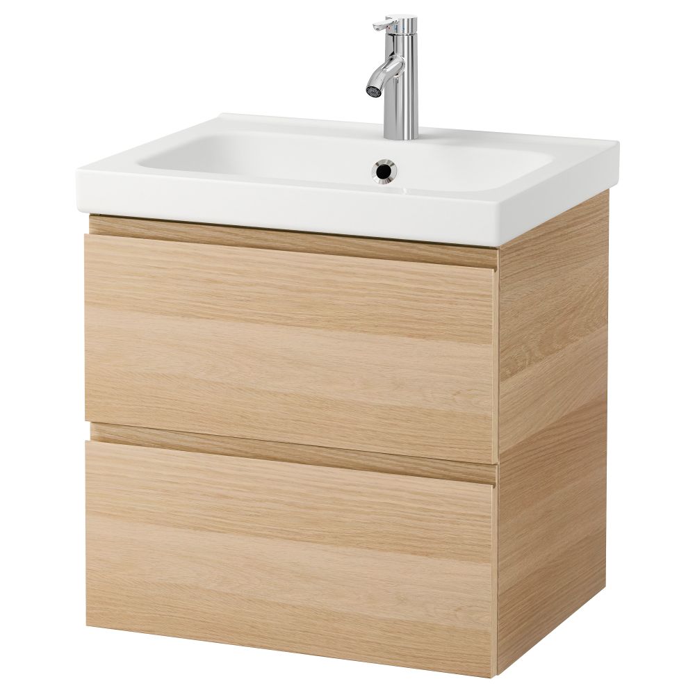 Шкаф для раковины с 2 ящиками, 63x49x64 см, под беленый дуб, ДАЛЬШЕР смеситель IKEA ODENSVIK ОДЕНСВИК, GODMORGON ГОДМОРГОН - фото 1