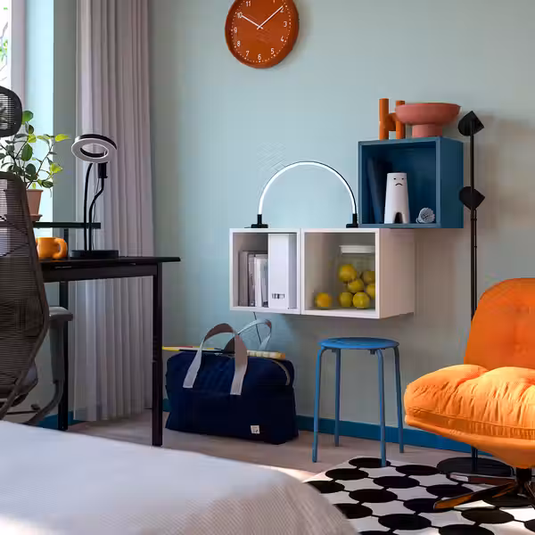 EKET Комбинация настенных шкафов - серо-синий темный/белый 105x35x70 см - фото 2