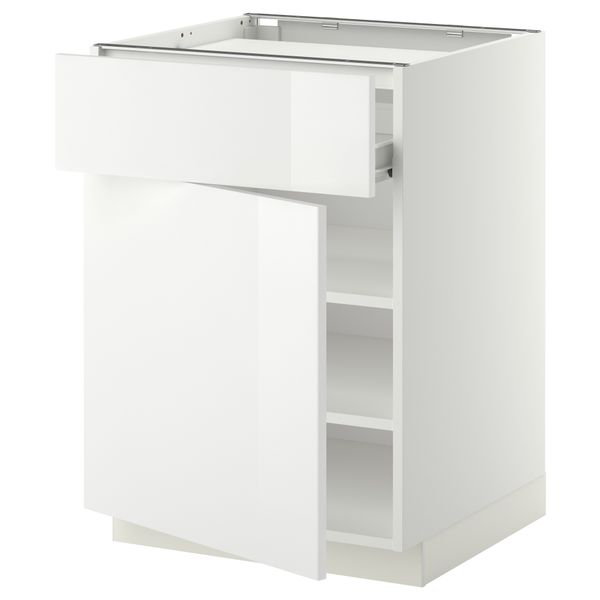 Напольный шкаф для варочной панели, ящик, полка, дверцы МЕТОД / ФОРВАРА, белый, Рингульт белый (60x60 см) - фото 1