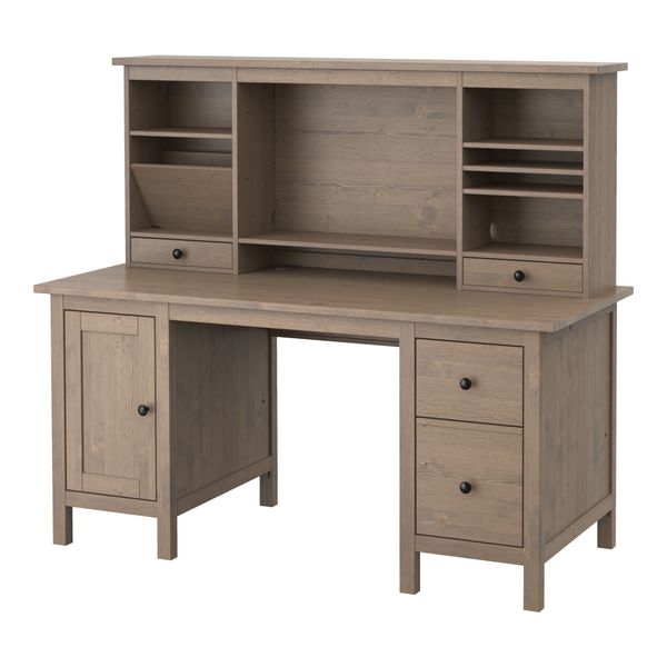 Стол с дополнительным модулем ХЕМНЭС, серо-коричневый (155x137 см) - фото 1