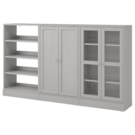 Комбинация для хранения с стеклянная двр, серый 243x37x134 см IKEA HAVSTA ХАВСТА 392.660.32