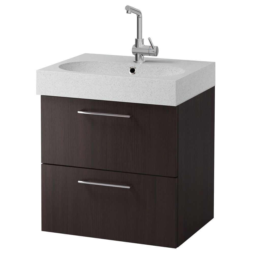 Шкаф для раковины с 2 ящиками ГОДМОРГОН / БРОВИКЕН, черно-коричневый, светло-серый (60x49x68 см) - фото 1