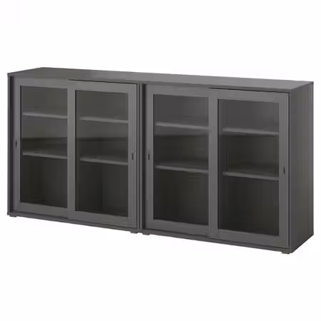 VIHALS Комбинация д/хранения+стекл дверц - темно-серый/прозрачное стекло 190x37x90 см