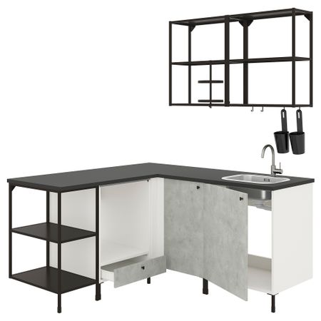 Угловая кухня, антрацит/под бетон IKEA ENHET 793.379.85
