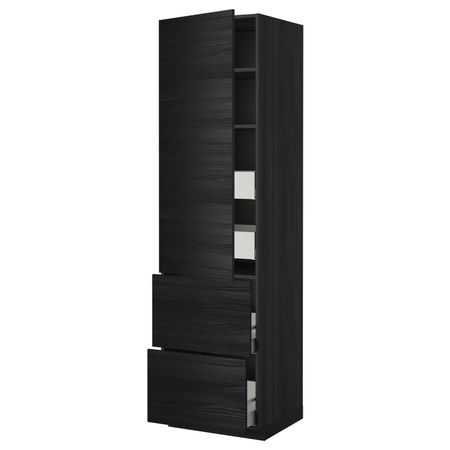 Высокий шкаф + полки, 4 ящика/2дверцы, черный, Тингсрид черный, 60x60x220 см IKEA МЕТОД / МАКСИМЕРА 292.362.91