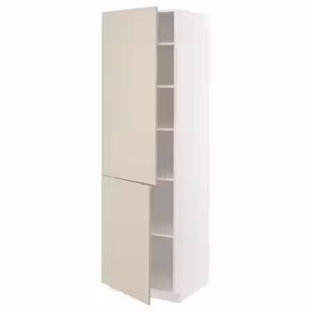 METOD Высокий шкаф с полками/2 дверцы - белый/Havstorp бежевый 60x60x200 см