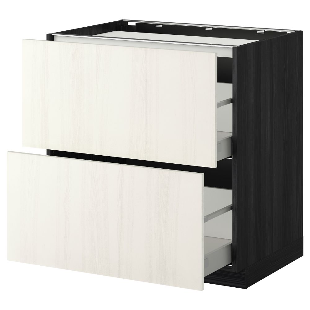 Напольный шкаф, 2 фронтальных панели, 3 ящика МЕТОД / МАКСИМЕРА, черный, Росдаль белый - схема-чертеж с размерами