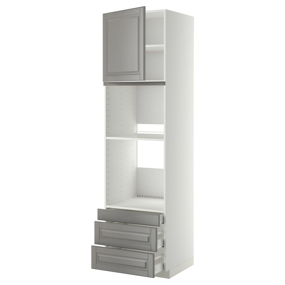Высокий шкаф для духовки комбинированный, духовка + дверца, 3 ящика МЕТОД / МАКСИМЕРА, белый, Будбин серый - фото 1