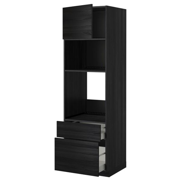 Высокий шкаф для духовки и СВЧ/дверца/2ящ, черный, Тингсрид черный 60x60x200 см IKEA МЕТОД / МАКСИМЕРА 492.370.44 - фото 1