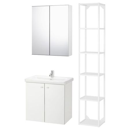 Комплект мебели для ванной,7 предм., белый/ПИЛКОН смеситель 64x43x65 см IKEA FISKÅN ФИСКОН / TVÄLLEN ТВЭЛЛЕН 594.373.49
