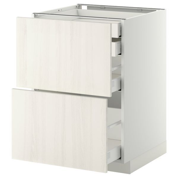Напольный шкаф 2 фронтальные панели, 2 нижних, 1 средний, 1 высокий ящик МЕТОД / МАКСИМЕРА, белый, Росдаль белый - схема-чертеж с размерами