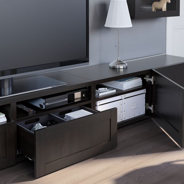 Шкаф для ТВ, комбинированный, стекляные дверцы, черно-коричневый/Ханвикен черно-коричневый прозрачное стекло 240x42x190 см IKEA - фото 7