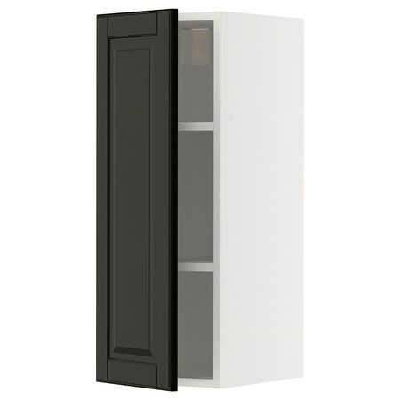 METOD Навесной шкаф с полками - белый/Bodbyn чёрный 30x80 см