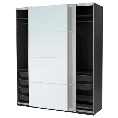 Гардероб, черно-коричневый, Аули Сэккен, 200x66x236 см IKEA ПАКС 293.058.59