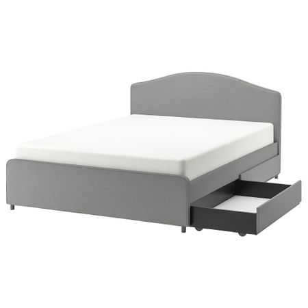 Кровать с обивкой,2 кроватных ящика, 140x200 см, Vissle серый IKEA HAUGA ХАУГА 393.366.43