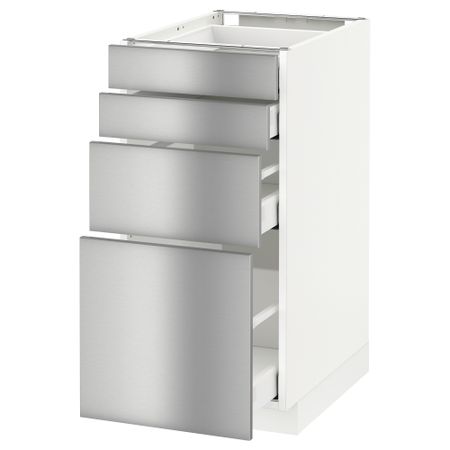 Напольный шкаф 4 фронтальных панели, 4 ящика МЕТОД / МАКСИМЕРА, белый, Гревста нержавеющ сталь