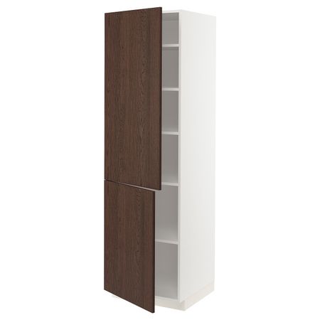 Высокий шкаф с полками, 2 дверцы, белый/Синарп коричневый 60x60x200 см IKEA METOD МЕТОД 694.446.22