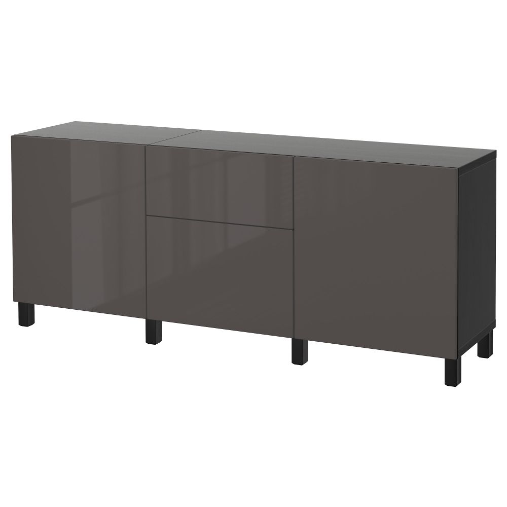 Комбинация для хранения с ящиками БЕСТО, черно-коричневый, Сельсвикен глянцевый/серый (180x40x74 см) - фото 1