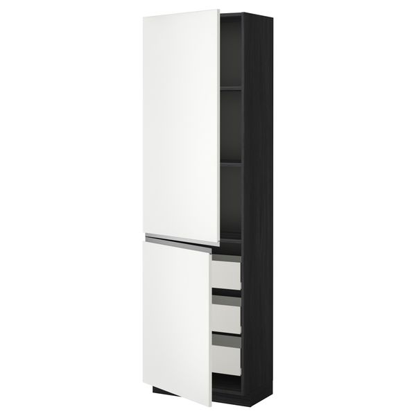Высокий шкаф + полки, 3 ящика, 2 дверцы МЕТОД / ФОРВАРА, черный, Нодста белый - фото 1