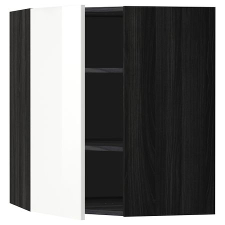 Угловой навесной шкаф с полками МЕТОД, черный, Рингульт белый