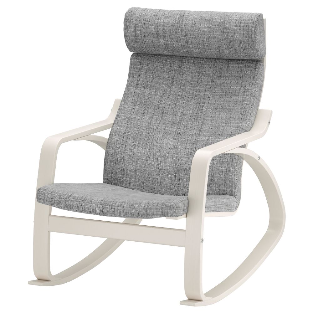 Кресло-качалка ПОЭНГ, белый, Исунда серый - фото 1