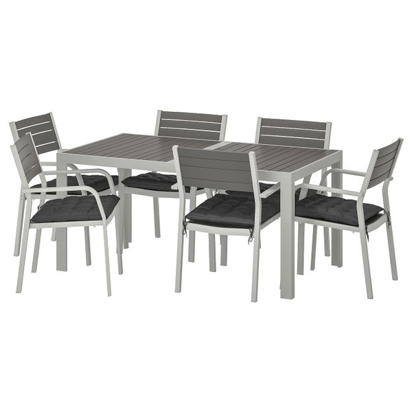 Стол + 6 кресел,д/сада, темно-серый/Холло черный 156x90 см IKEA ШЭЛЛАНД 892.927.93 - фото 1