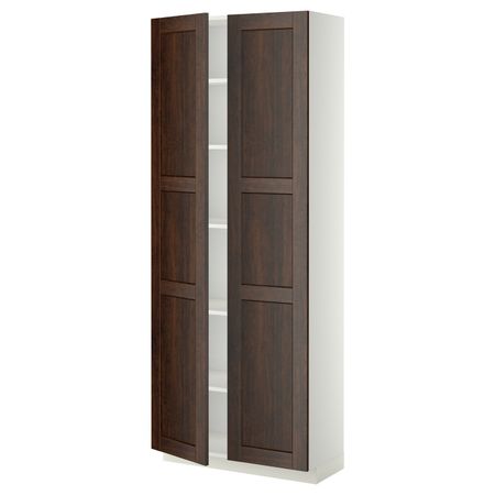 Высокий шкаф с полками, белый/Эдсерум коричневый 80x37x200 см IKEA METOD МЕТОД 694.472.82