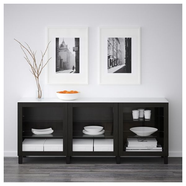 Комбинация для хранения с дверцами БЕСТО, черно-коричневый, Синдвик черно-коричневый прозрачное стекло (180x42x74 см) - схема-чертеж с размерами