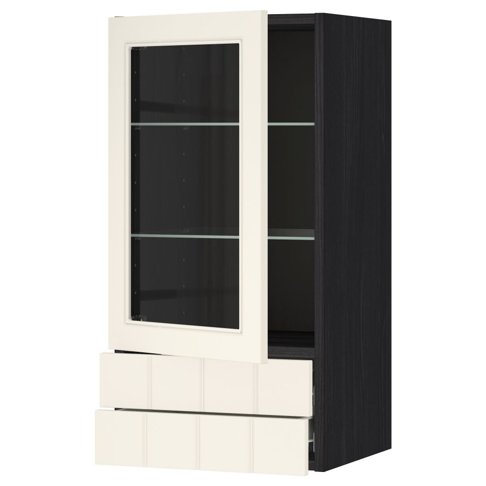 Навесной шкаф, стеклянная дверца, 2 ящика МЕТОД / ФОРВАРА, черный, Хитарп белый с оттенком - схема-чертеж с размерами