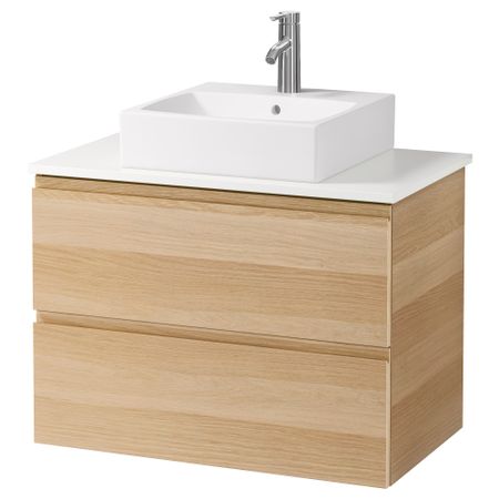 Шк п-раковину/столешн45x45/раковина ГОДМОРГОН/АЛДЕРН / ТОРНВИКЕН, беленый дуб, белый (82x49x72 см)