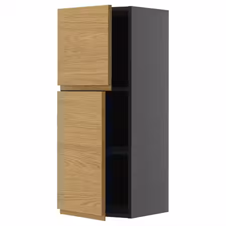 METOD Навесной шкаф с полками/2дверцы - черно-серый/Voxtorp под дуб 40x100 см