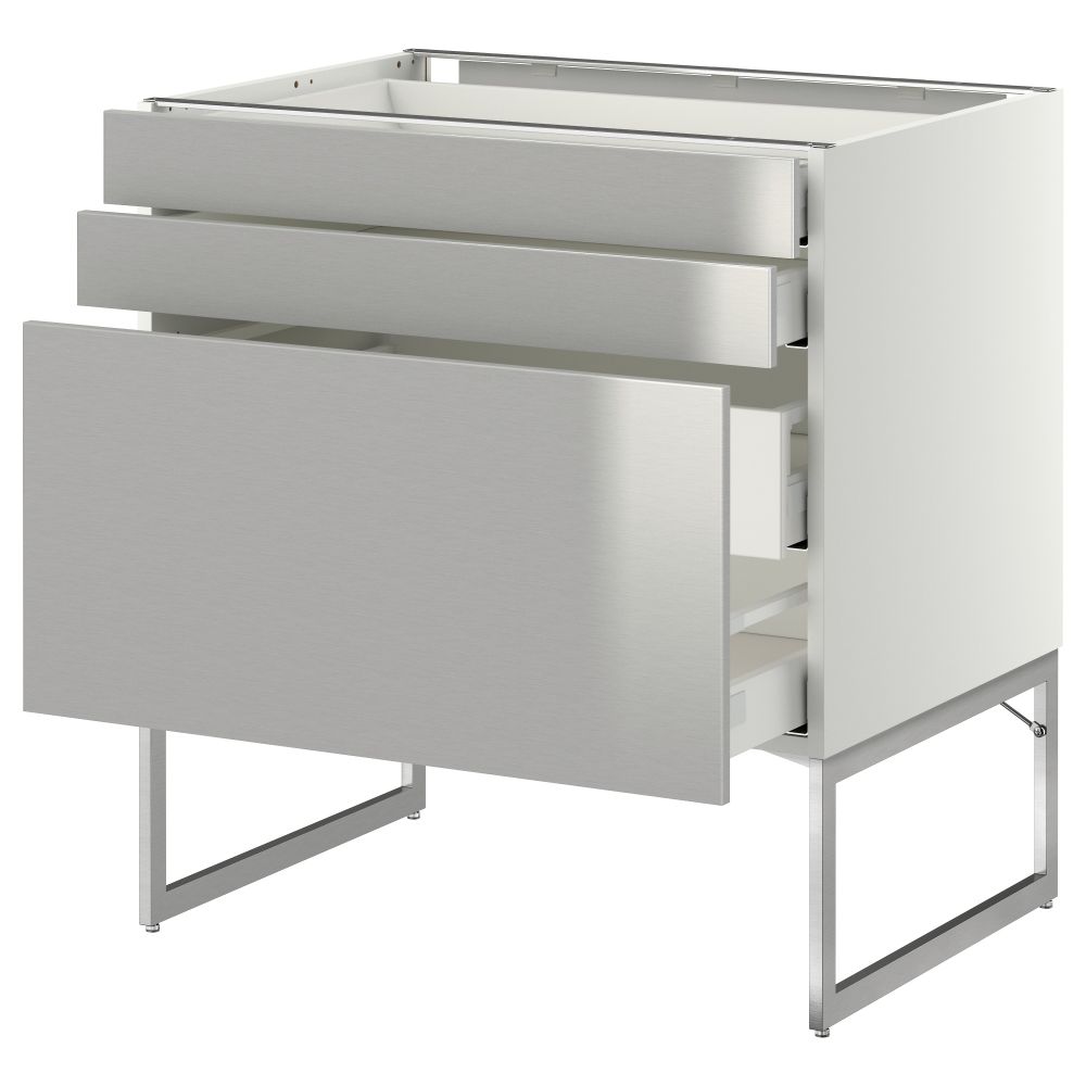 Напольный шкаф 3 фронтальных панели, 2 нижних, 2 средних ящика МЕТОД / МАКСИМЕРА, белый, Гревста нержавеющ сталь - схема-чертеж с размерами