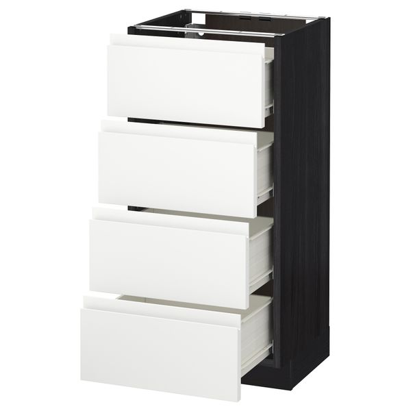 Напольный шкаф 4 фронтальных панели, 4 ящика МЕТОД / ФОРВАРА, черный, Воксторп белый - схема-чертеж с размерами