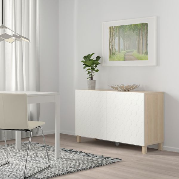 Комбинация для хранения с дверцами, под беленый дуб/вассвик/стуббарп белый 120x40x74 см IKEA БЕСТО 392.771.58 - фото 2