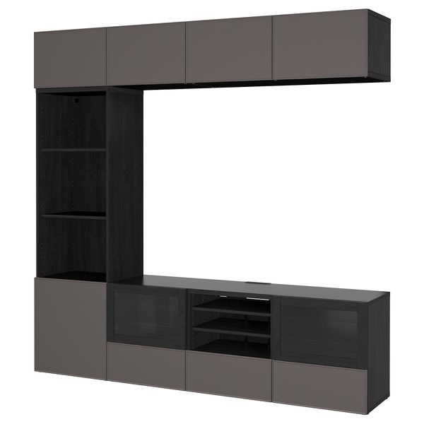 Шкаф для ТВ, комбинированный, стекляные дверцы БЕСТО, черно-коричневый Грундсвикен, темно-серый прозрачное стекло - фото 1