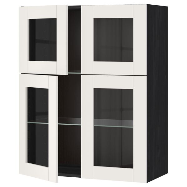 Навесной шкаф с полками, 4 стекло дверцы МЕТОД, черный, Сэведаль белый (80x100 см) - схема-чертеж с размерами