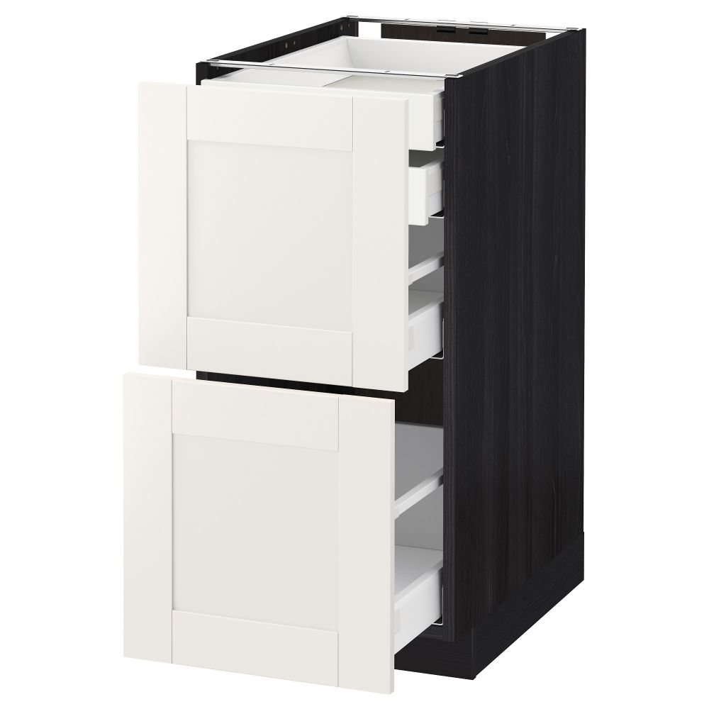Напольный шкаф 2 фронтальные панели, 2 нижних, 1 средний, 1 высокий ящик МЕТОД / МАКСИМЕРА, черный, Сэведаль белый - схема-чертеж с размерами