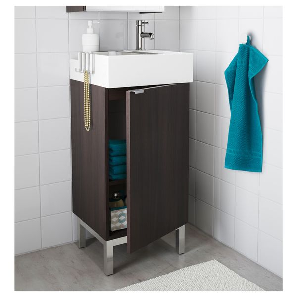 Шкаф под раковину с 1 дверцей ЛИЛЛОНГЕН, черно-коричневый (40x41x92 см) - фото 2