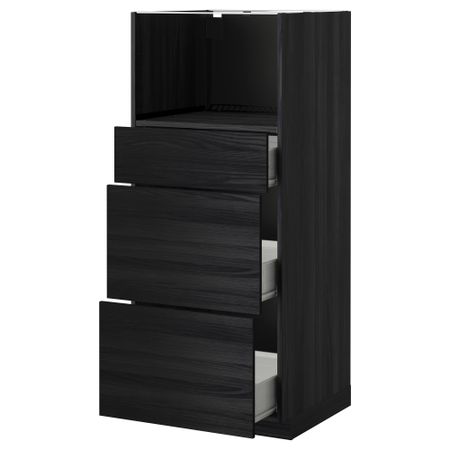 Высокий шкаф для СВЧ с 3 ящиками МЕТОД / ФОРВАРА, черный, Тингсрид черный (60x60x140 см)